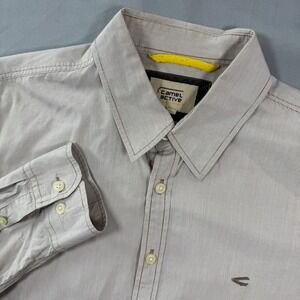 Camel Active Mens L‎ Modern Fit Micro Stripe Button Down Shirt Tan White